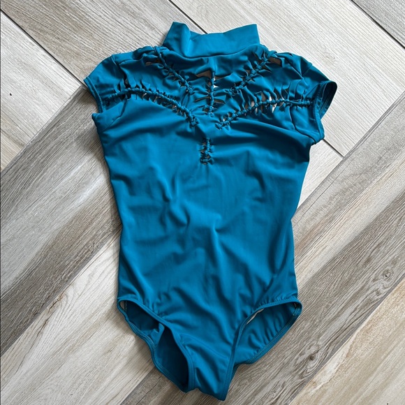 Elegant Teal High Neck Leotard - Picture 1 of 12